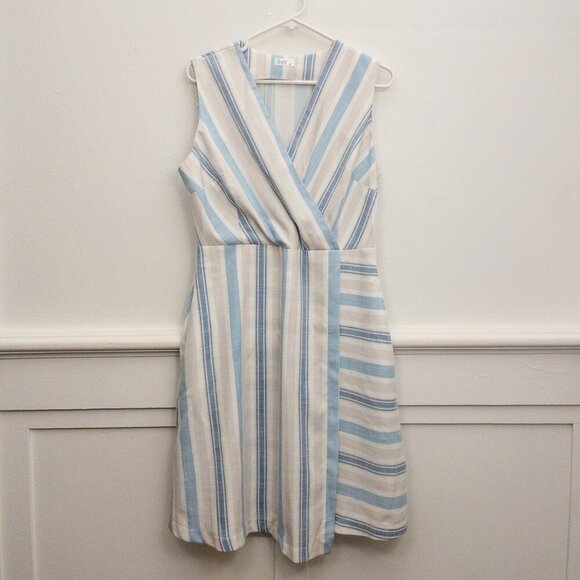 SheFly Blue White Striped Sleeveless Linen Dress Size 40 Turkey Summer Chic - Picture 1 of 5